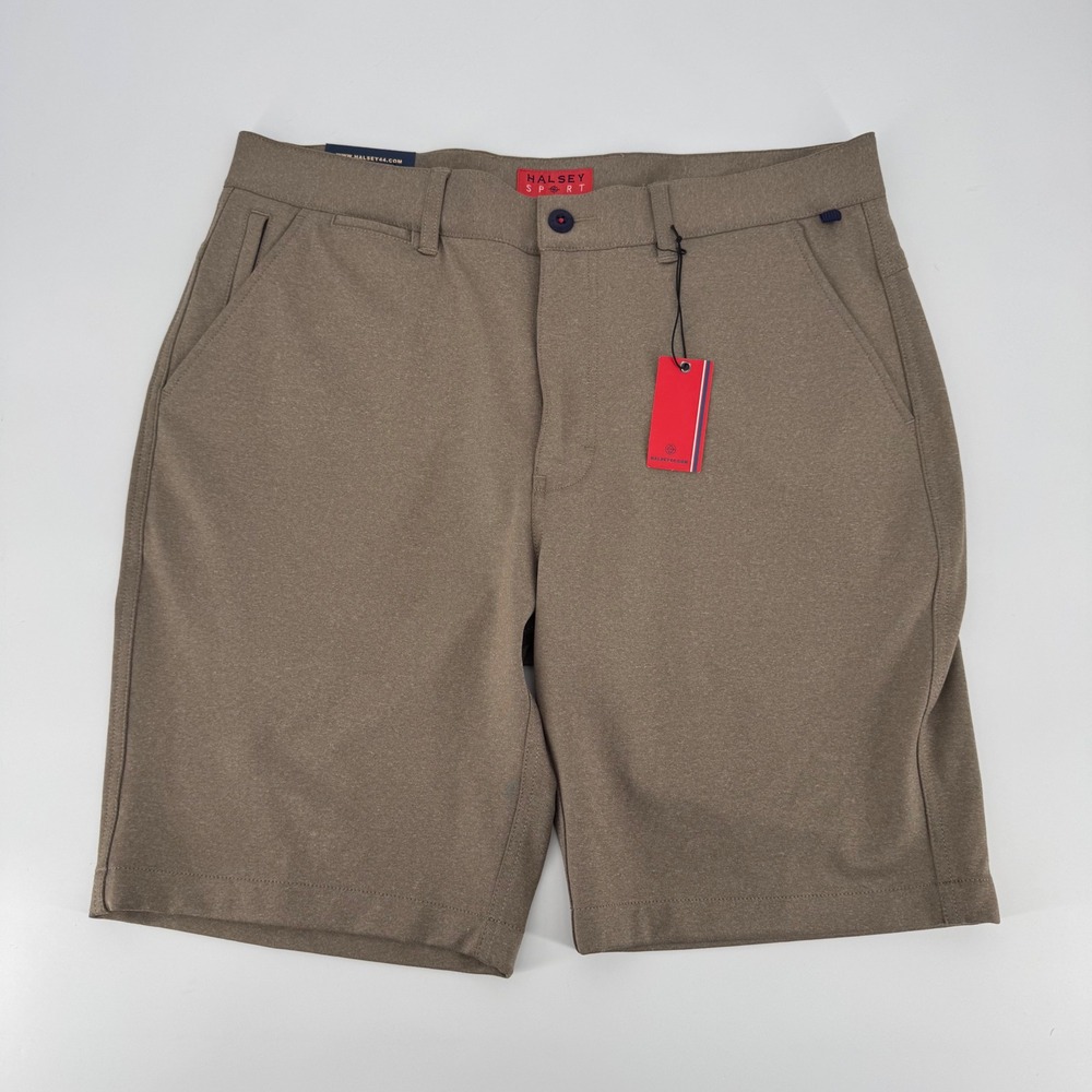 Halsey Sport Mens Performance Golf Shorts Tan Heathered Stretch Size 35 NWT